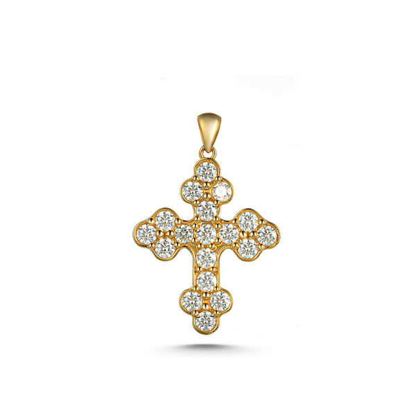 18K Yellow Gold Moissanite Catholic Cross Pendant