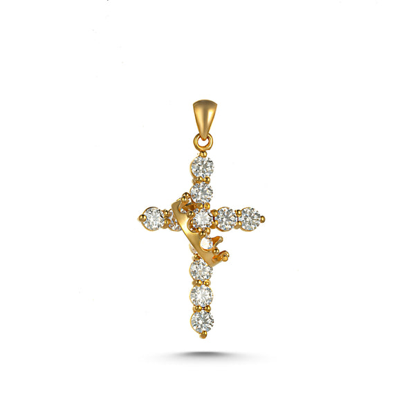 The King’s Crown 18K Yellow Gold Moissanite Cross Pendant