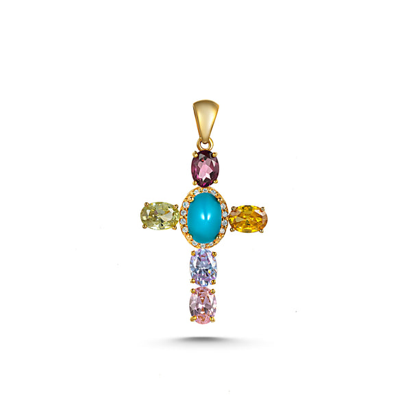 Vibrant 18KT Yellow Gold Moissanite Cross Pendant