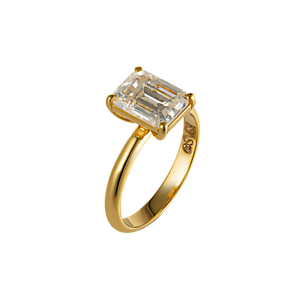 Emerald Cut Moissanite Ring – 3.0 CT 18K Yellow Gold