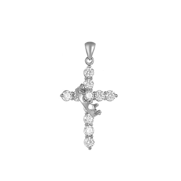 The King’s Crown 18K White Gold Moissanite Cross Pendant