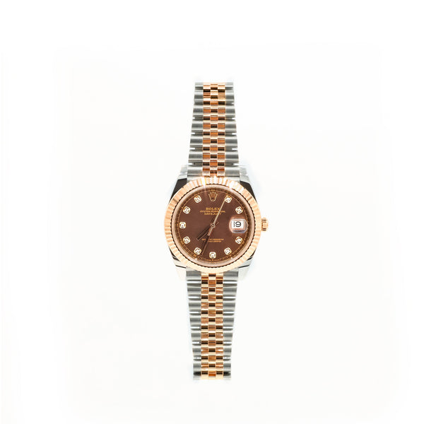 2025 Rolex Datejust 41 Two Tone Rose Gold Chocolate Diamonds Dial 126331