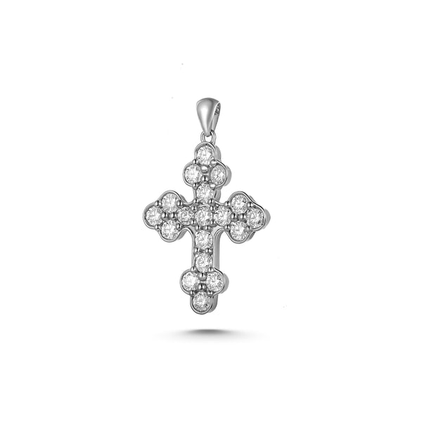 18K White Gold Moissanite Catholic Cross Pendant