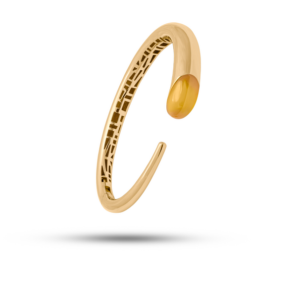 18K Yellow Gold Amber-Tipped Mosaic Inner Open Bangle