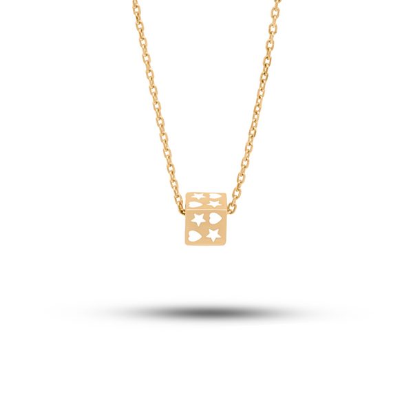 18K Yellow Gold Cube Charm Necklace