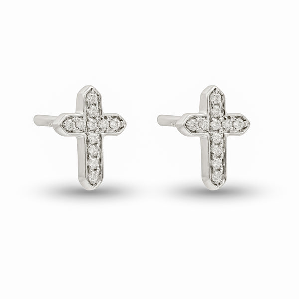 18K White Gold Diamond Cross Earrings – 0.07 CT