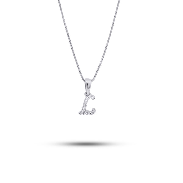 18K White Gold Diamond 'L' Initial Pendant – 0.04 CT