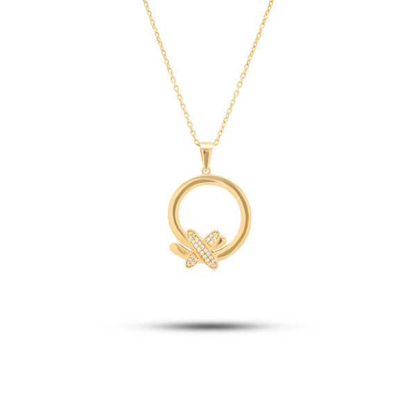 18K Gold Circle Necklace with Cubic Zirconia