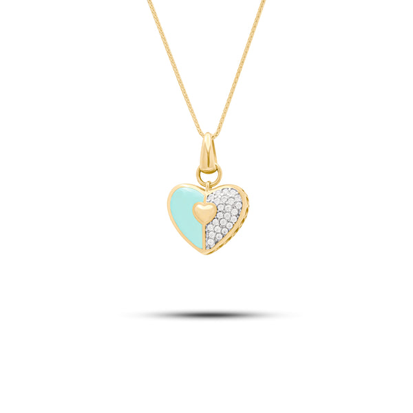 18K Yellow Gold Double-Faced Heart Pendant with Cubic Zirconia