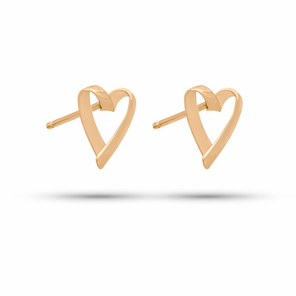 18K Yellow Gold Heart Stud Earrings