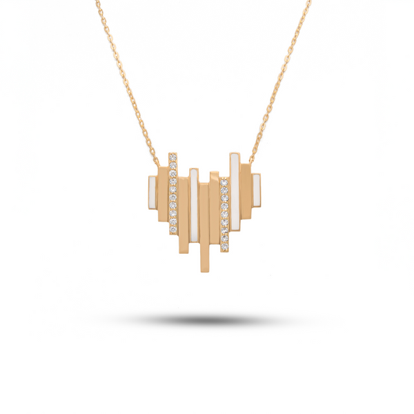 18K Yellow Gold Geometric Heart Necklace with Cubic Zirconia