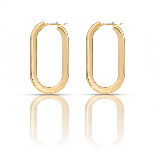 18k Yellow Gold Elongated Rectangular Hoop Earrings