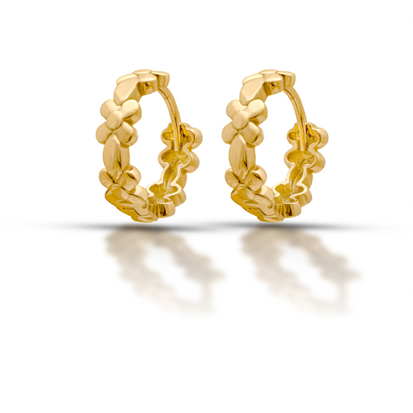 18K Yellow Gold Floral Hoop Earrings