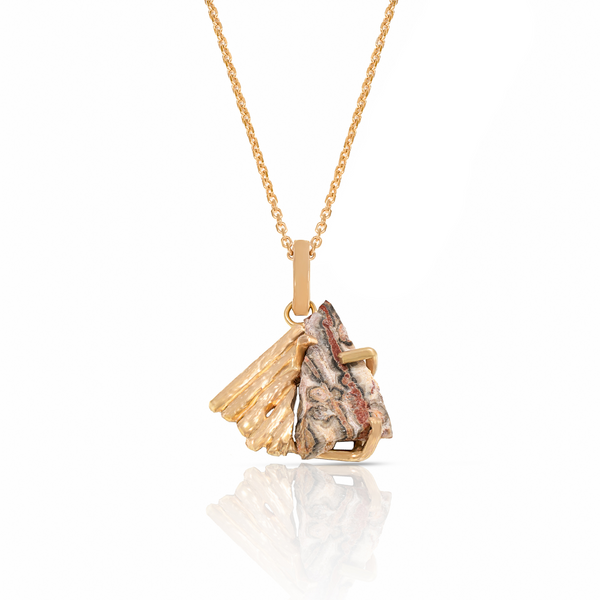 18K Yellow Gold Necklace with Natural Jasper