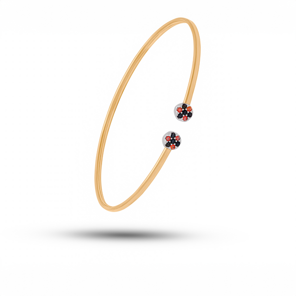 18K Yellow Gold Open Bangle with Floral Ends