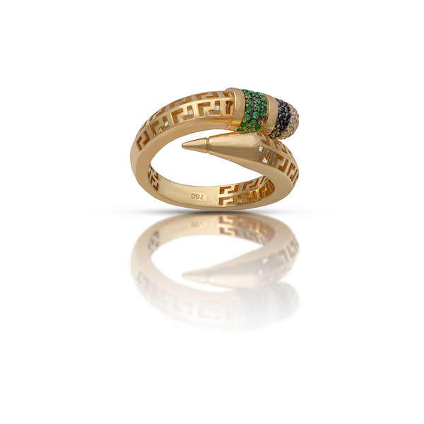 18K Gold Snake-Style Ring with Cubic Zirconia