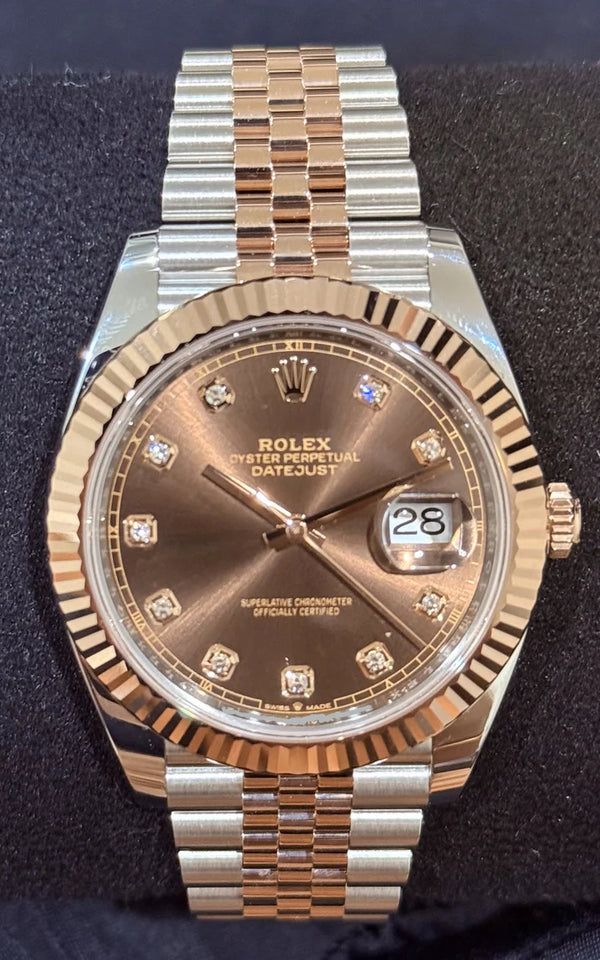 2025 Rolex Datejust 41 Two Tone Rose Gold Chocolate Diamonds Dial 126331