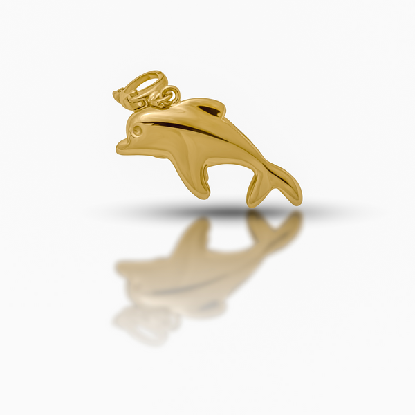 18k Yellow Gold Leaping Dolphin Charm Pendant