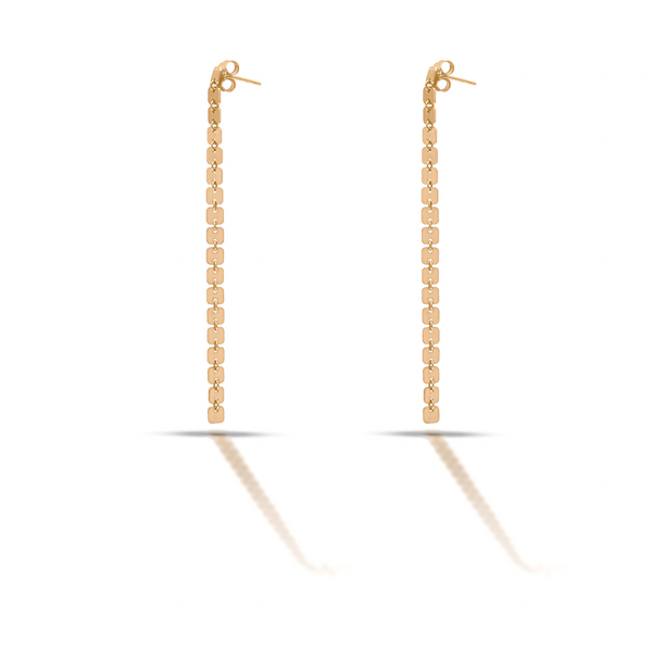 18K Yellow Gold Long Box-Link Drop Earrings