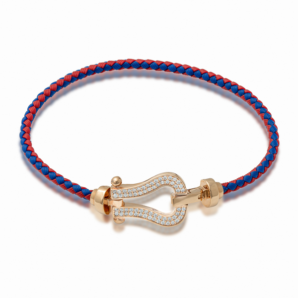 18k Yellow Gold Red & Blue Braided Cord Bracelet