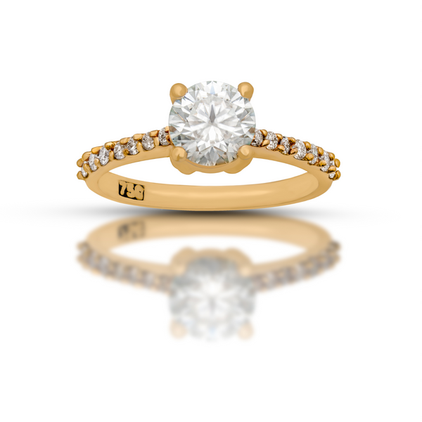 18K Yellow Gold Round Brilliant Cut Moissanite Ring