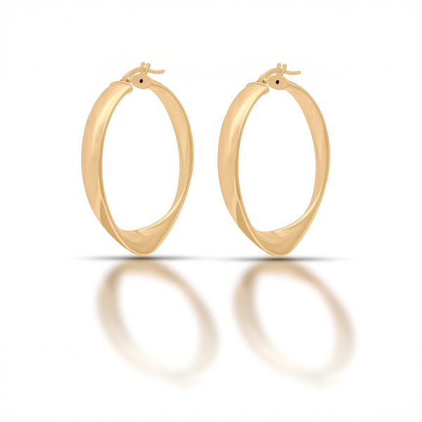 18K Yellow Gold Twisted Bottom Hoop Earrings