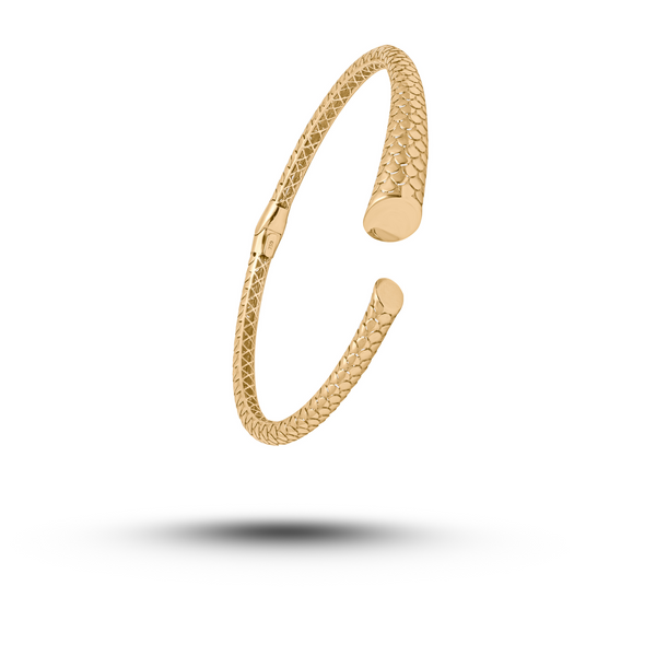 18K Yellow Gold Textured Snake-Scale Cuff Bracelet