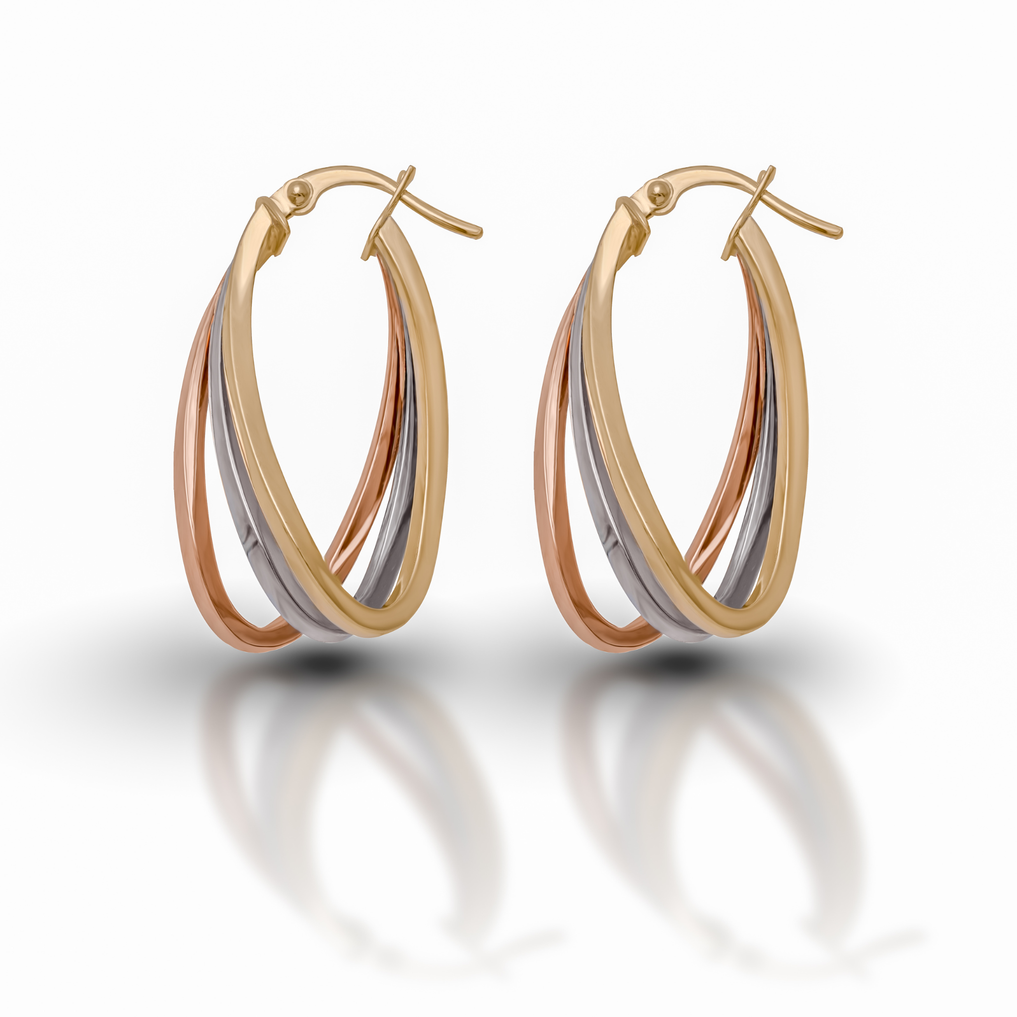 Triyello Triple-Twist Tri-Colour Hoop Earrings in 18 carat Yello | SASO – SASO GOLD