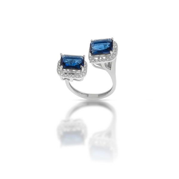 18K White Gold Ring with Dark Blue Pressure Stones and Cubic Zircon