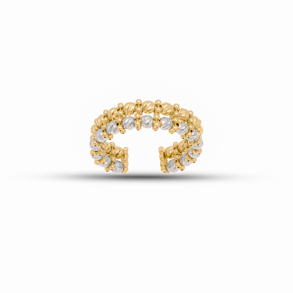 18K Two-Tone Gold Diamond-Cut Beaded Ring