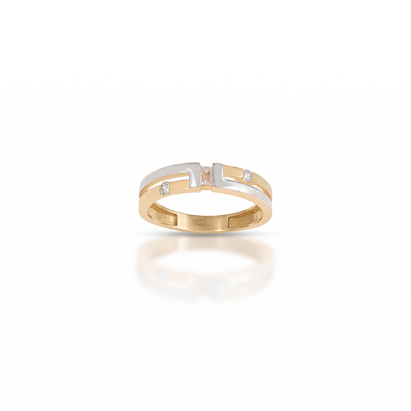 18K White and Yellow Gold Ring with Cubic Zirconia